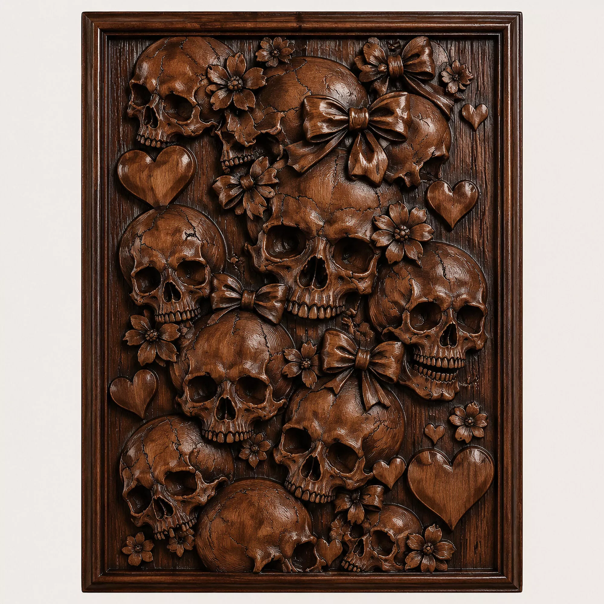 Gothic Skull Bows and Hearts 3D Relief STL 3D print model