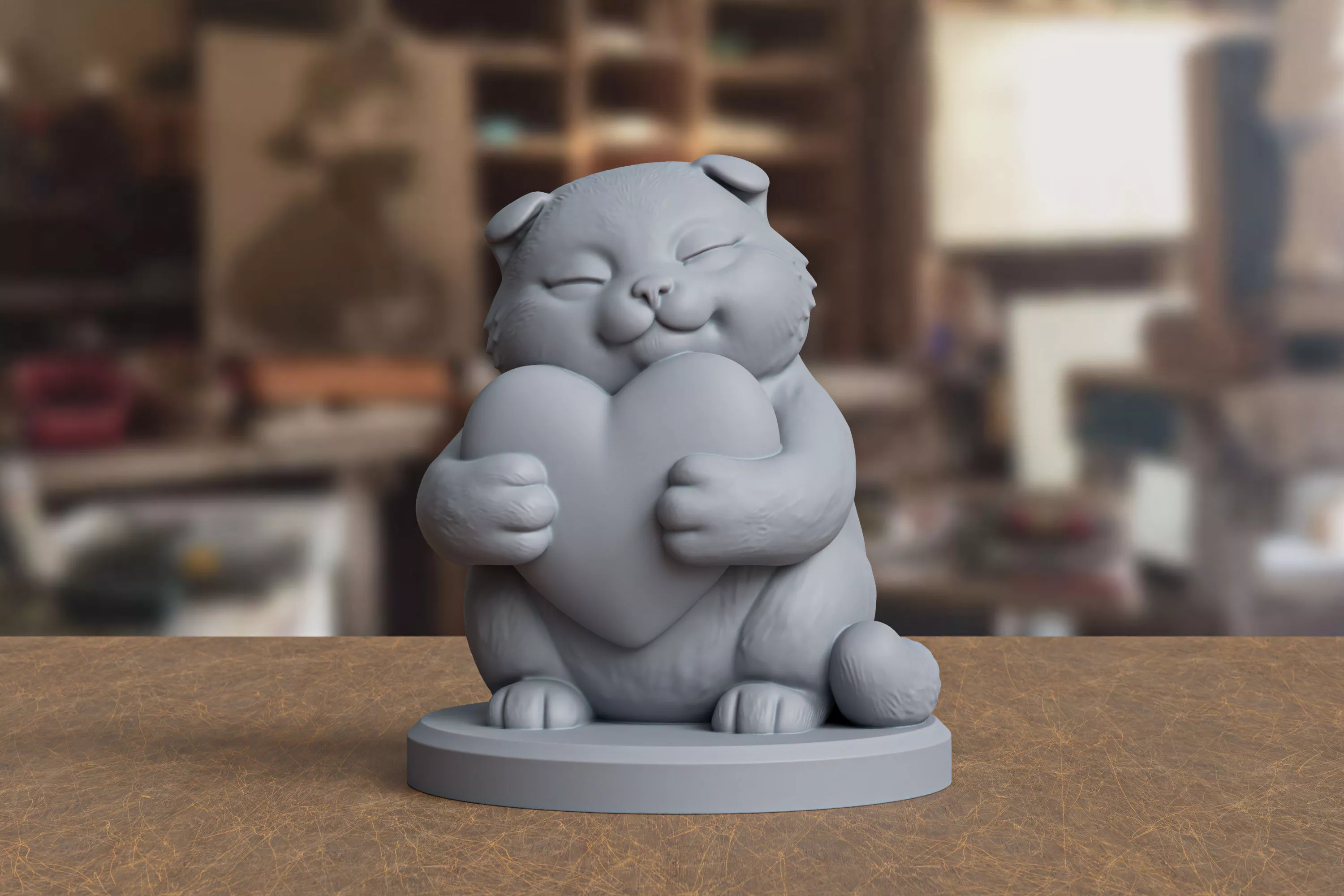 Stylized Heart-Holding Cat Statue 3D print model