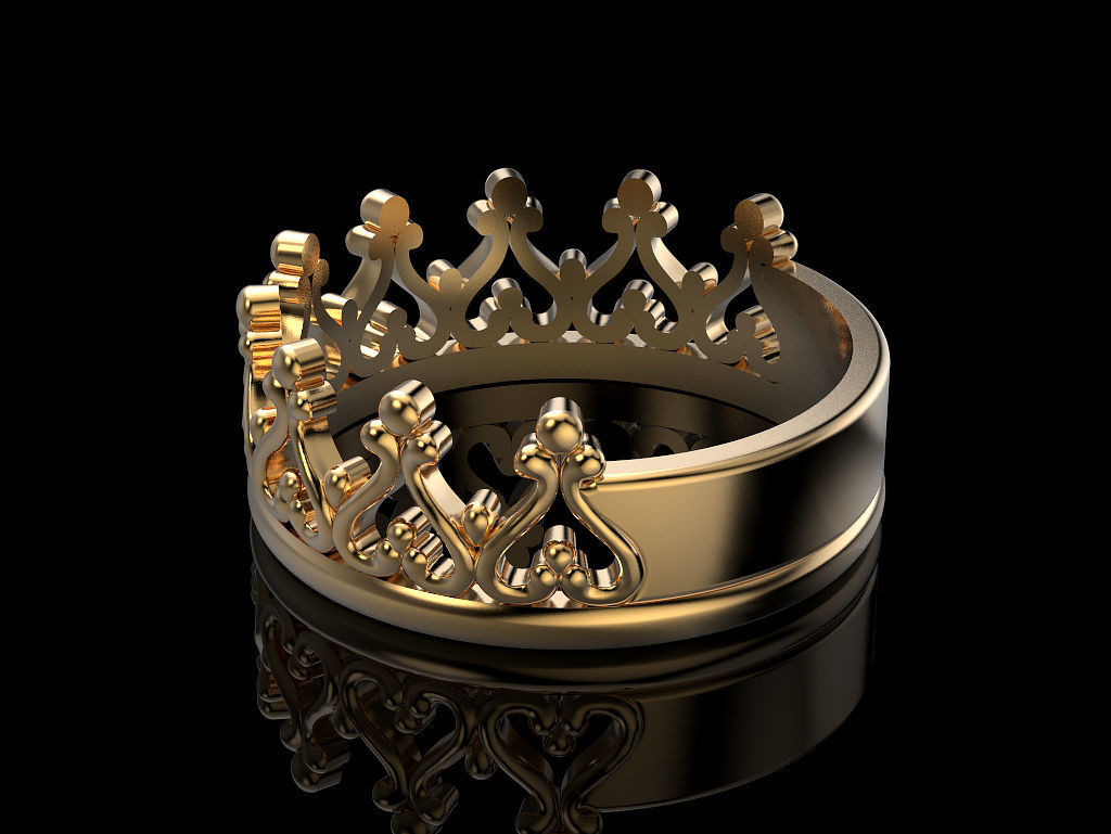 Crown ring 3  plus many sizes  3D print model_1