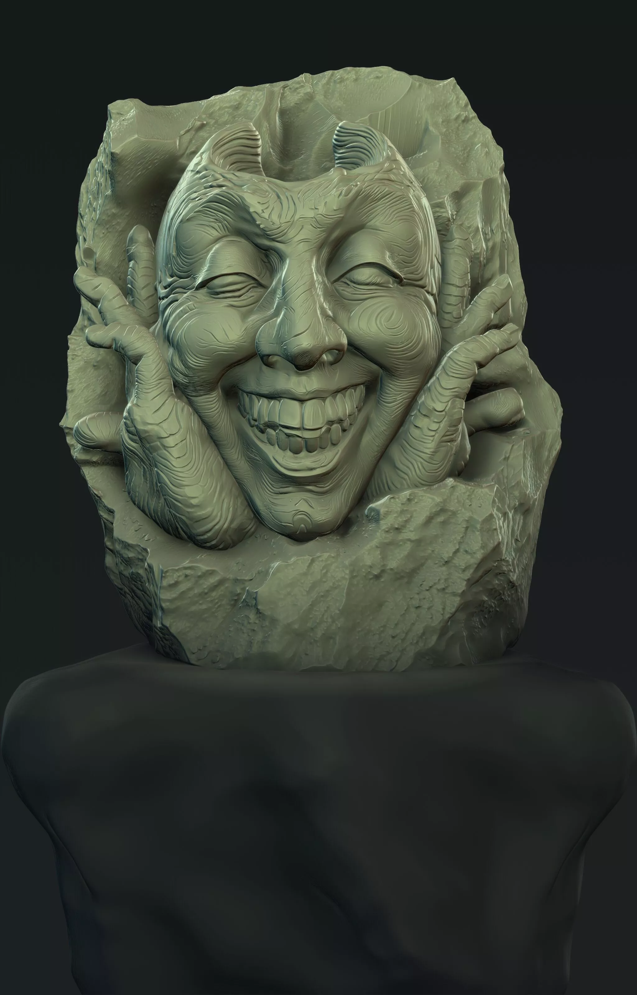 Madstone Grin Emerging Demon Face Stone Bust STL 3D print model