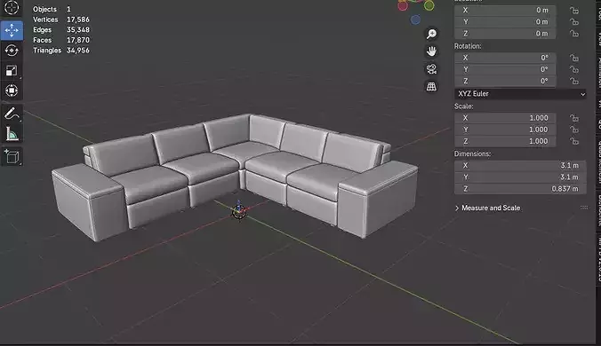 Modern L-Shaped Modular Sectional Sofa 06 Low-poly 3D model 6