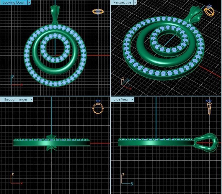 Pendant circular gold with diamonds 3D print model_2