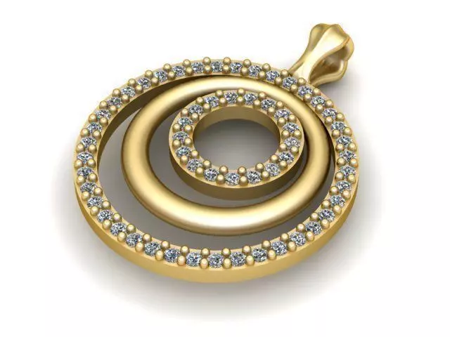 Pendant circular gold with diamonds 3D print model_0