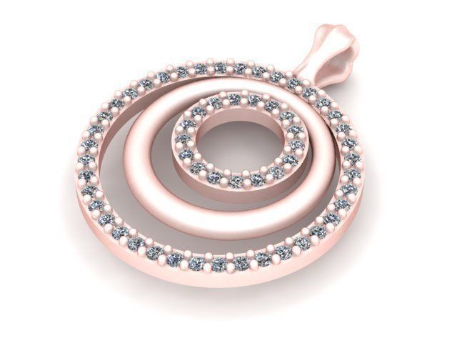 Pendant circular gold with diamonds 3D print model_1