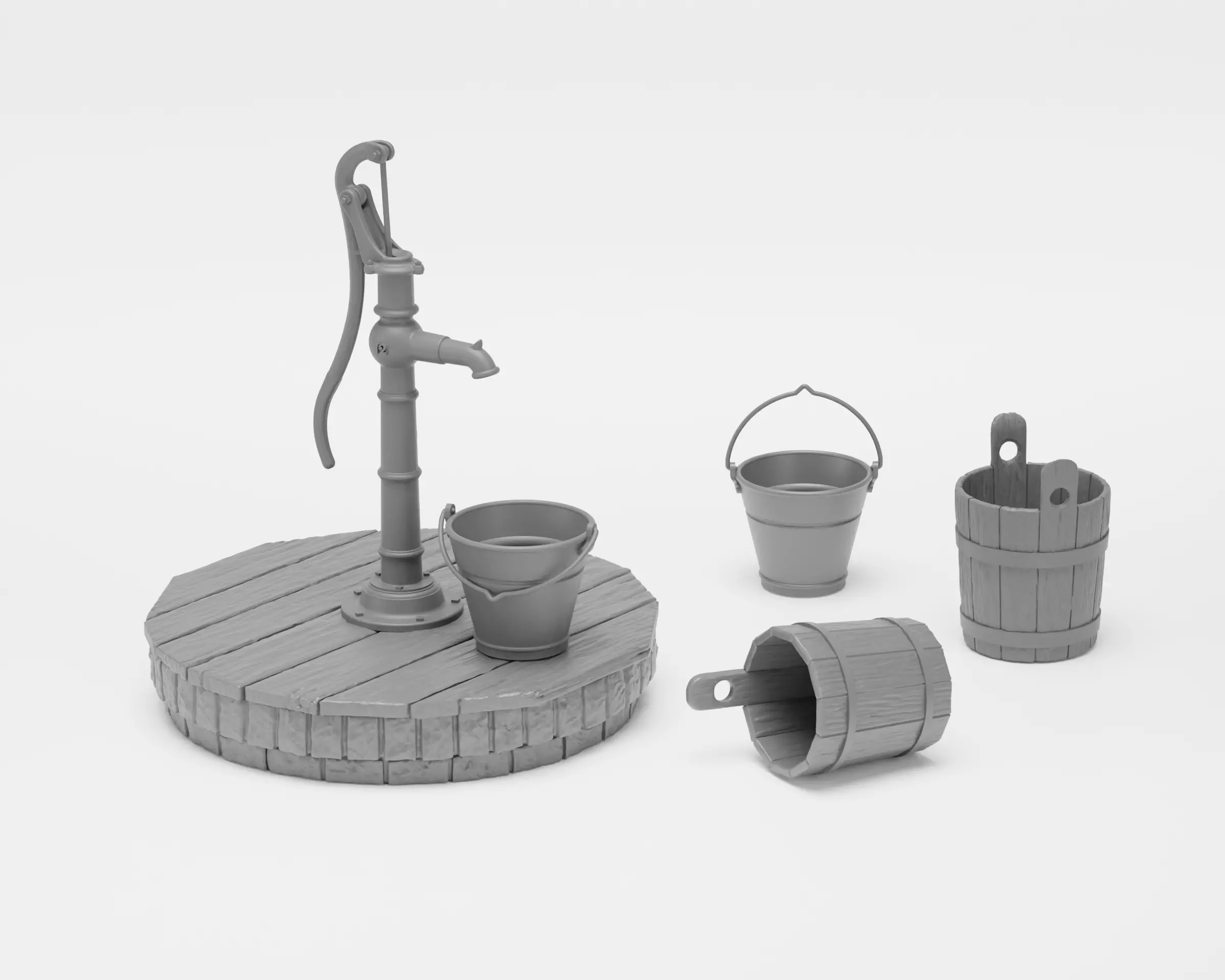 Water pump and buckets - 1-35 - Supported 3D print model