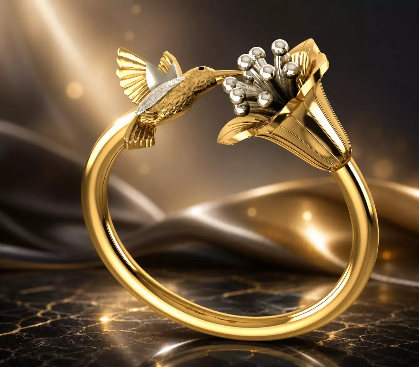 Hummingbird Flower Ring 3D Printing Model NOR0053 3D print model