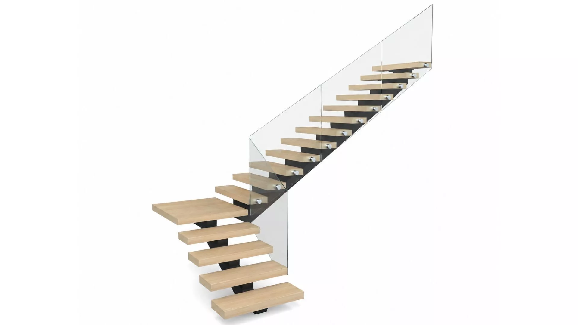 Modern Floating Staircase with Glass Railing 3D model