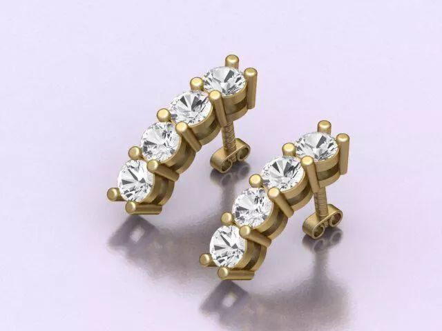 3-Stone Diamond Earrings CAD 3D Print Model Free 3D print model