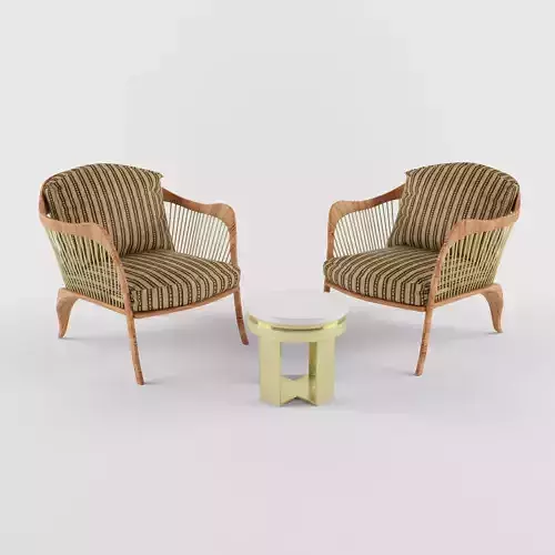 sitting set lounge chair made of wood and wicker