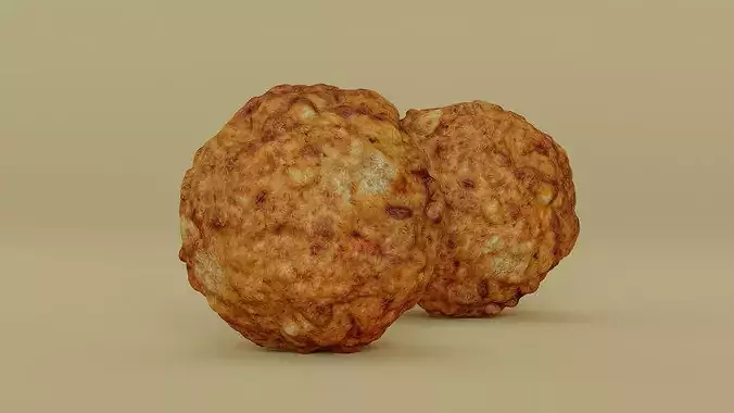 Fried Meatballs Photogrammetry Food Asset Low-poly 3D model