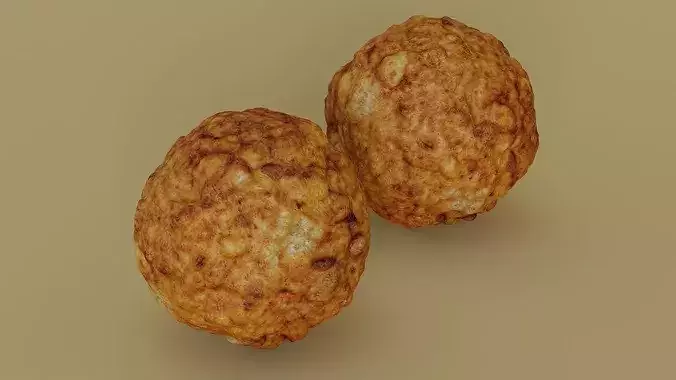 Fried Meatballs Photogrammetry  Food Asset Low-poly 3D model 2