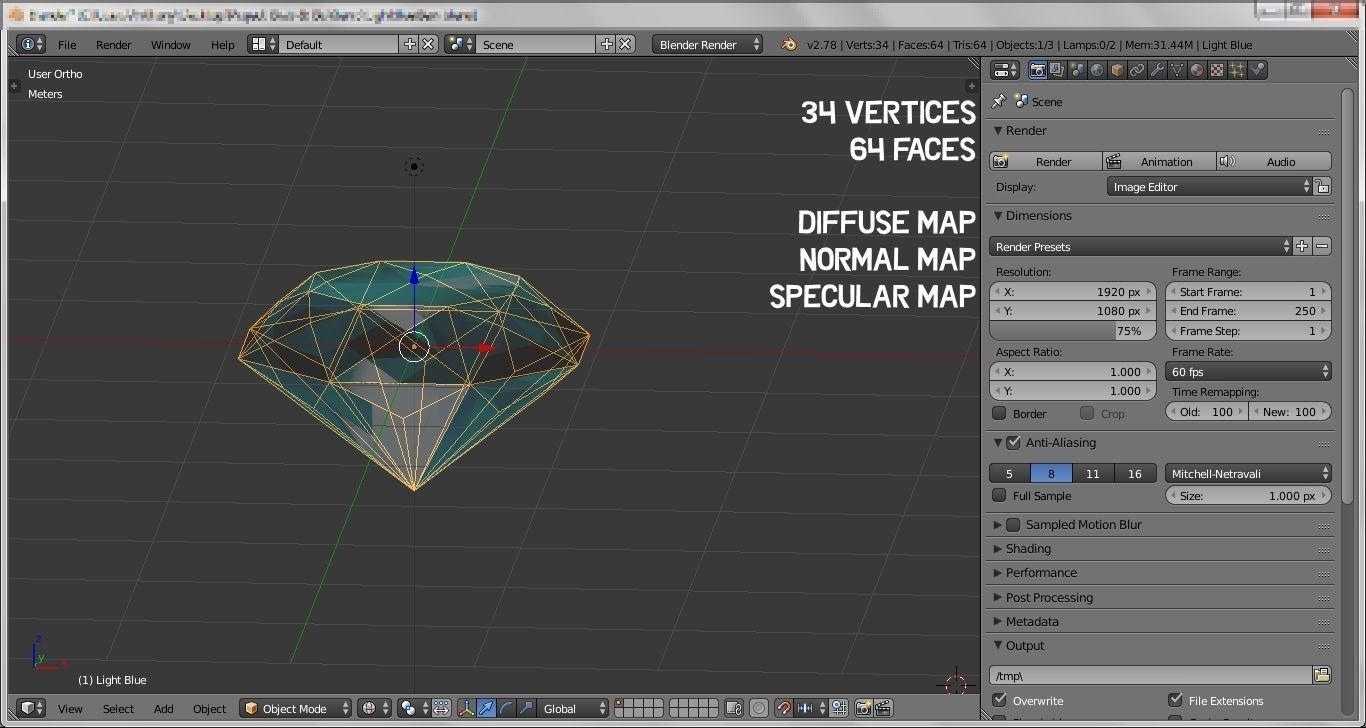 Game-Ready Light Blue Sapphire Diamond Precious Gem Low-poly 3D model_11