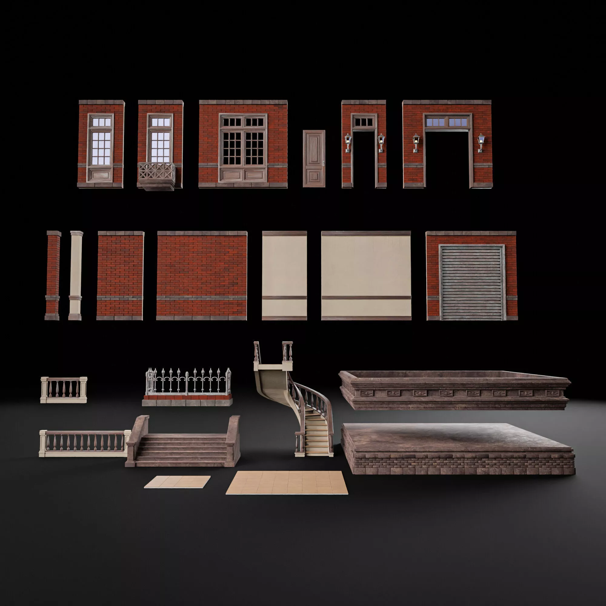 MODULAR WALL INTERIOR EXTERIOR KIT 1 Low-poly 3D model