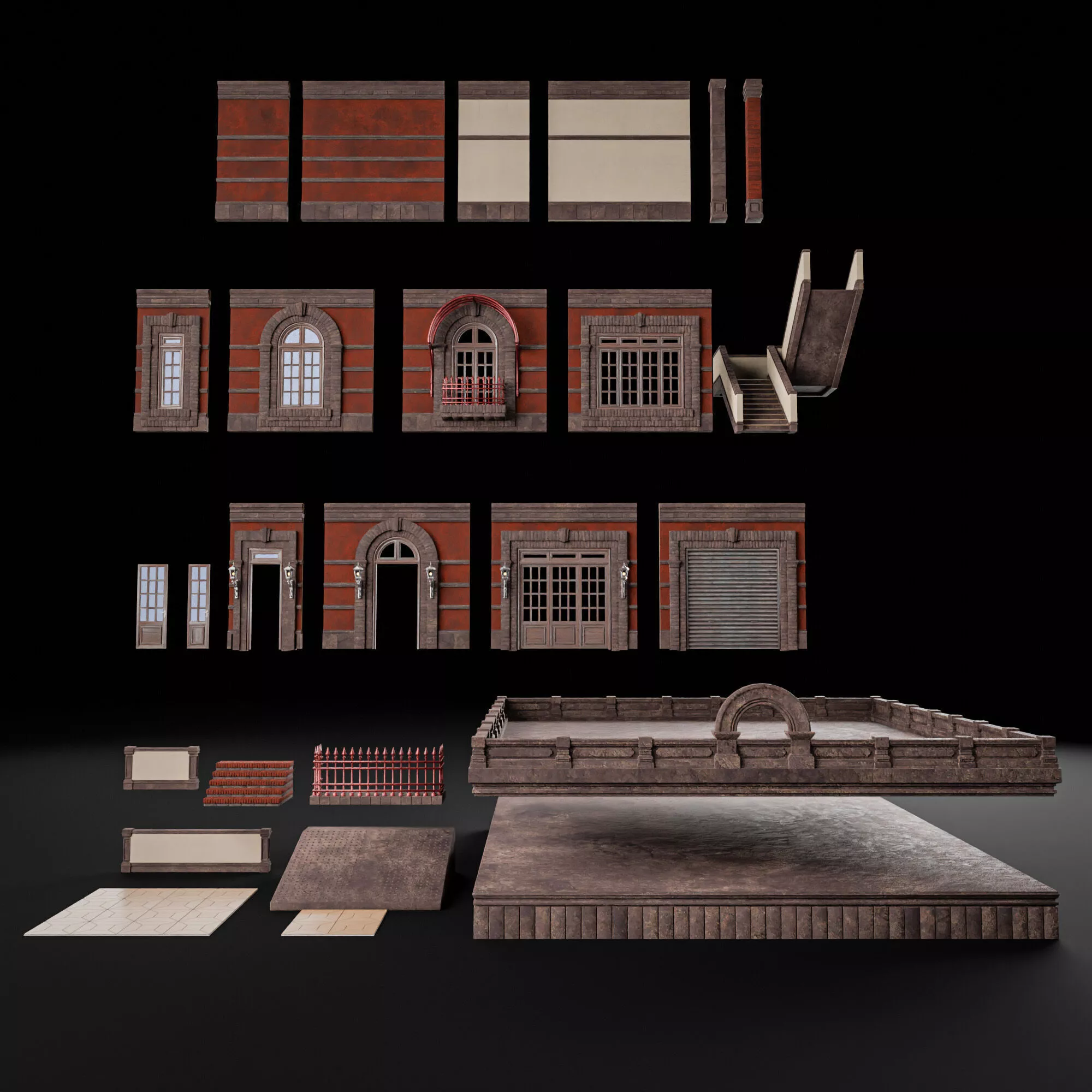 MODULAR WALL INTERIOR EXTERIOR KIT 2 Low-poly 3D model