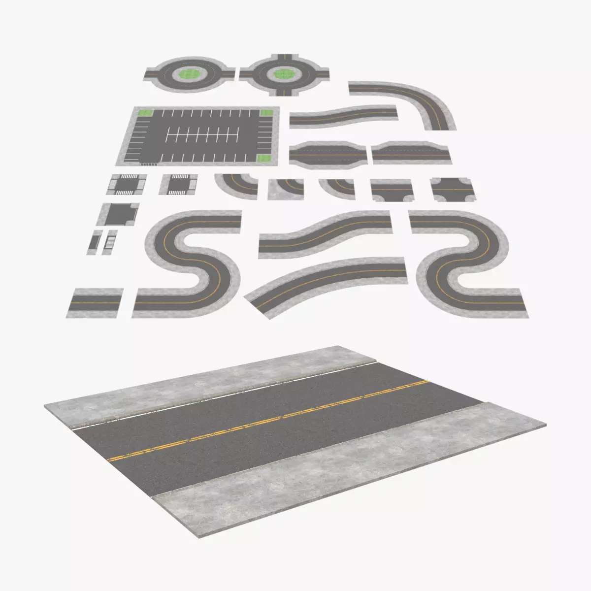 Modular Roads - Divided Centerline Low-poly 3D model