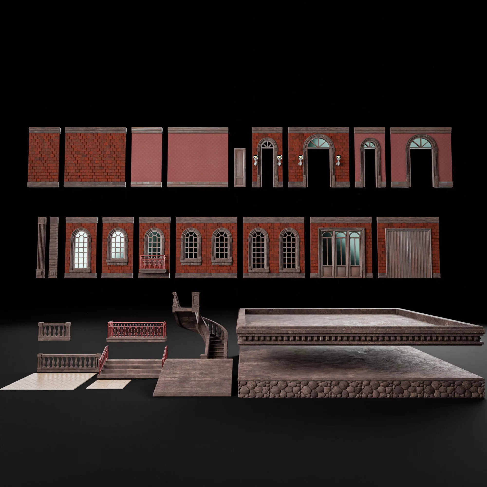 MODULAR WALL INTERIOR EXTERIOR KIT 3 Low-poly 3D model
