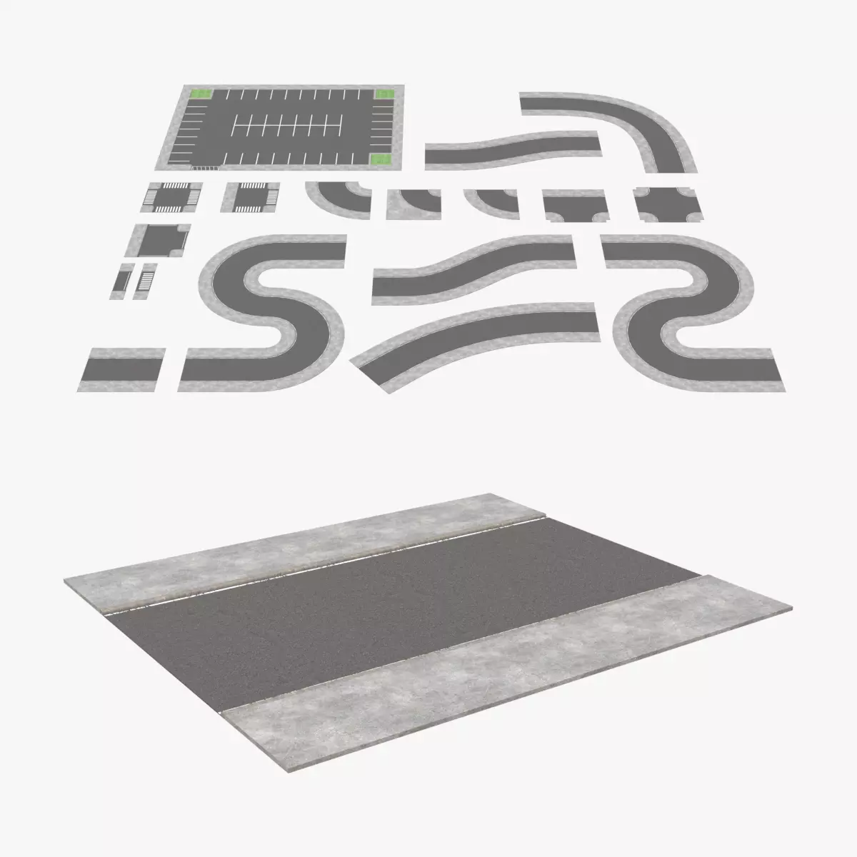 Modular Roads - Unmarked Centerline Low-poly 3D model