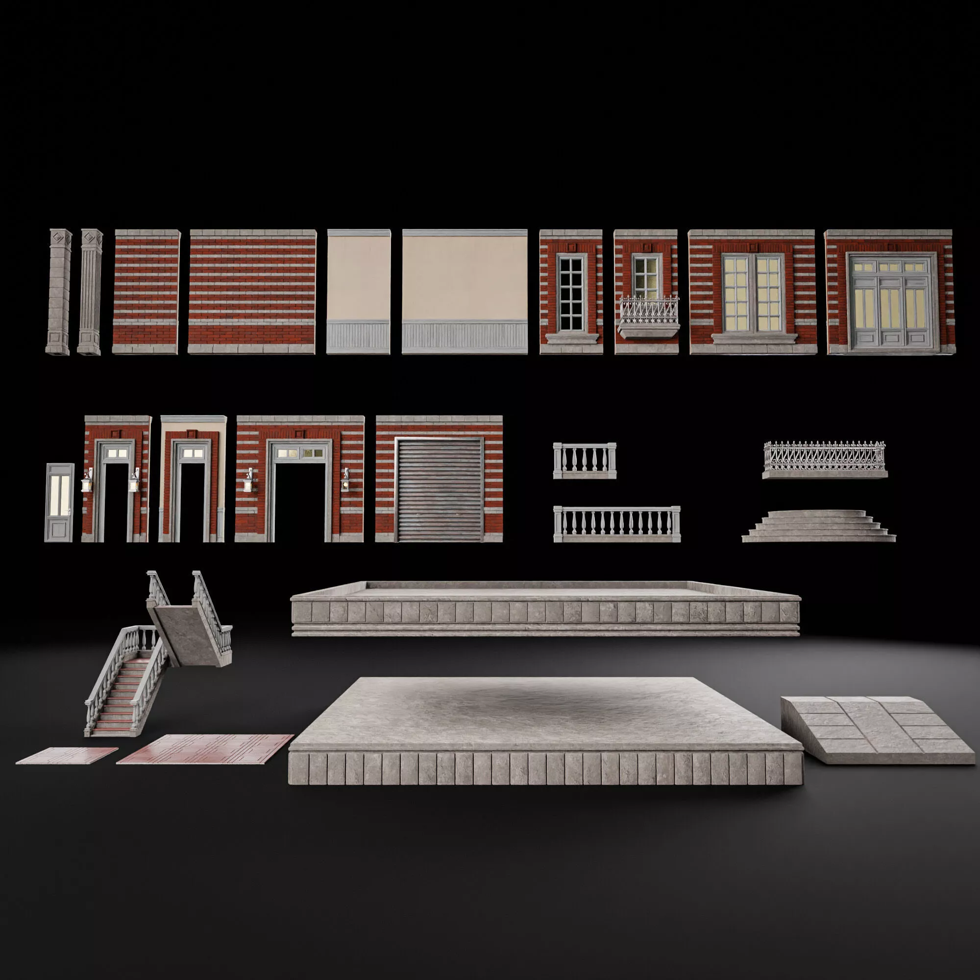 MODULAR WALL INTERIOR EXTERIOR KIT 4 Low-poly 3D model