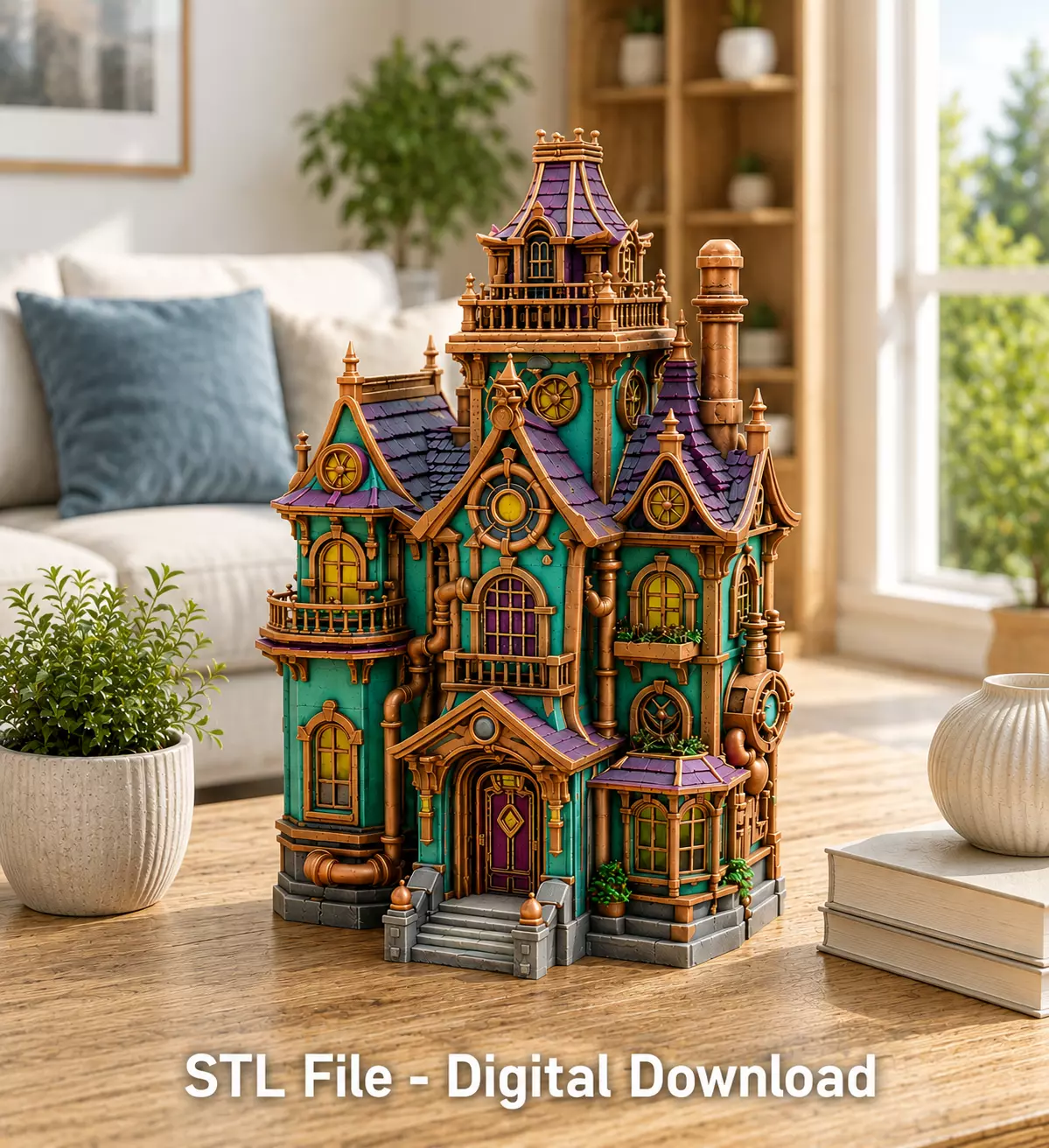 Whimsical Steampunk Manor STL File for 3D Print 3D print model