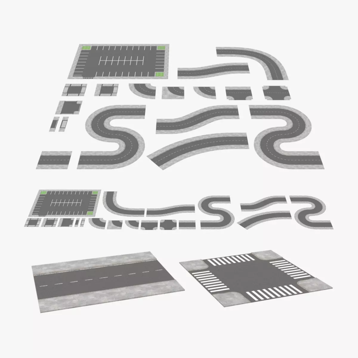 Modular Roads - Suburban Low-poly 3D model