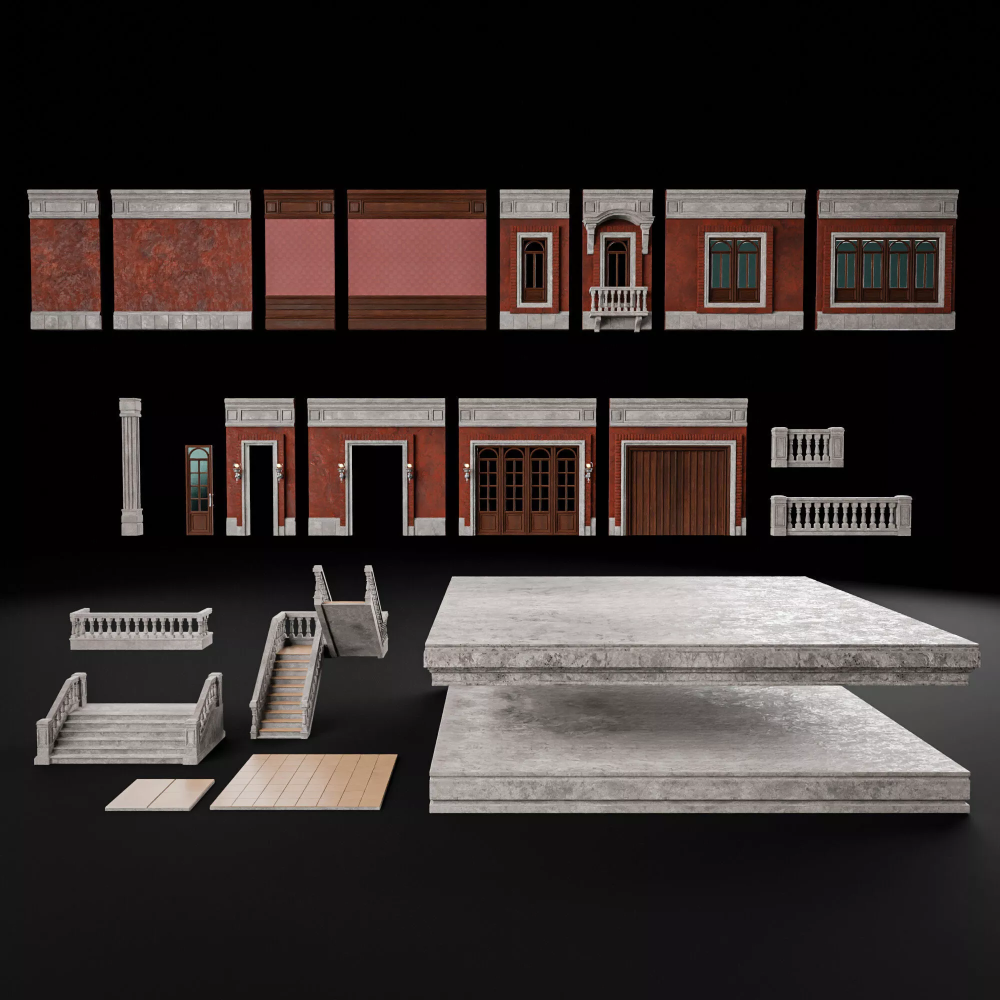 MODULAR WALL INTERIOR EXTERIOR KIT 6 Low-poly 3D model