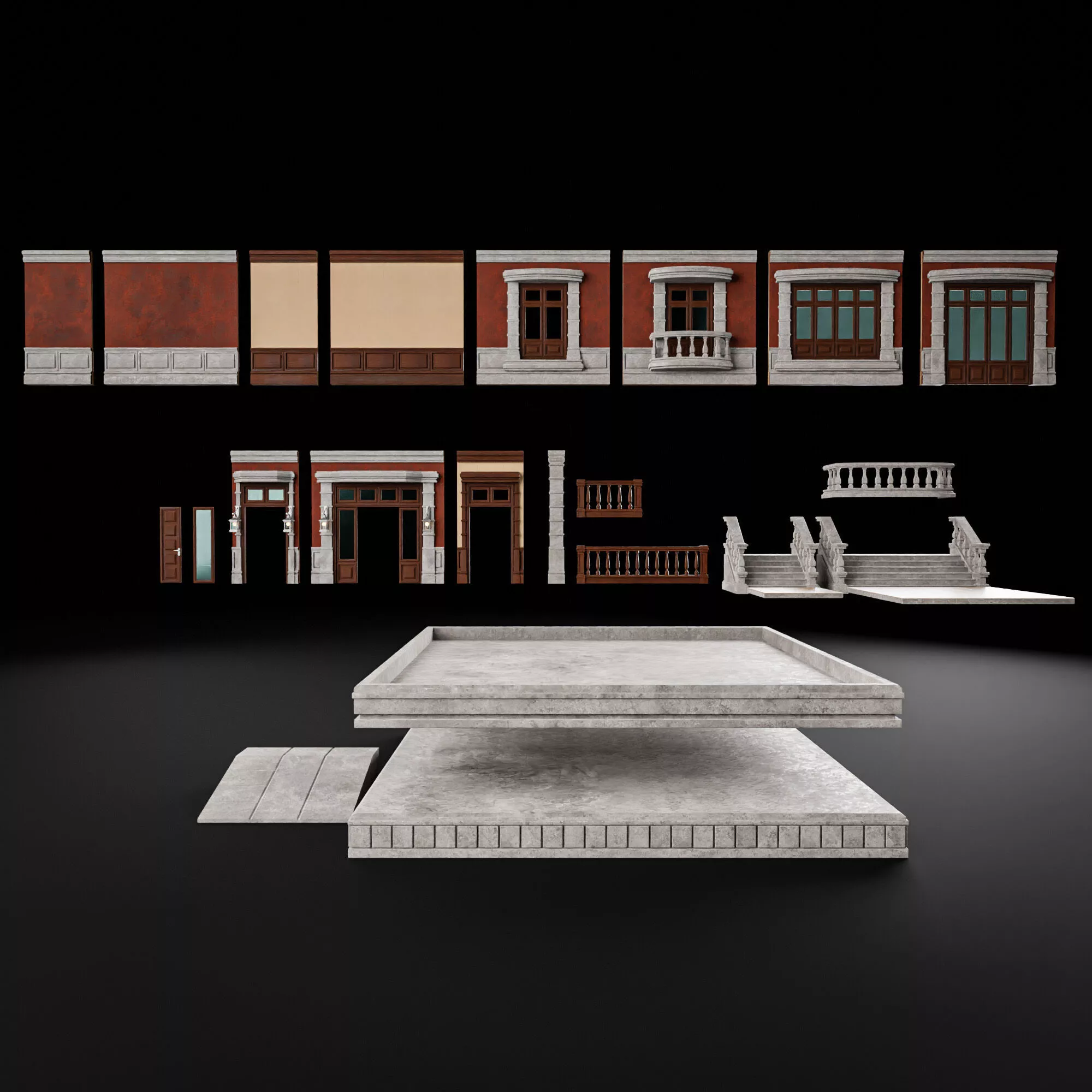 MODULAR WALL INTERIOR EXTERIOR KIT 7 Low-poly 3D model