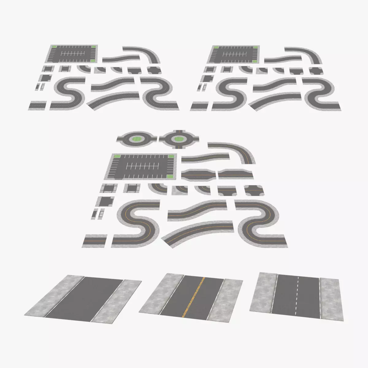 Modular Roads - Composite Traffic Network Low-poly 3D model