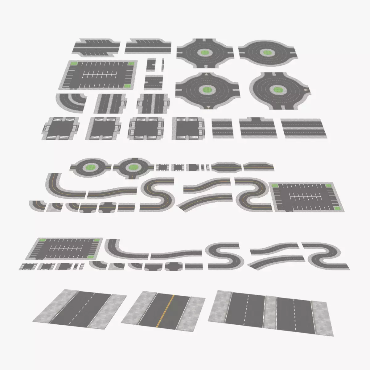Modular Roads - Integrated Traffic Network Low-poly 3D model