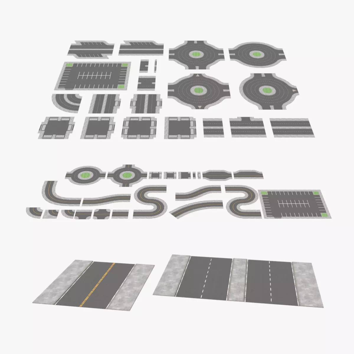 Modular Roads - Primary Traffic Network Low-poly 3D model