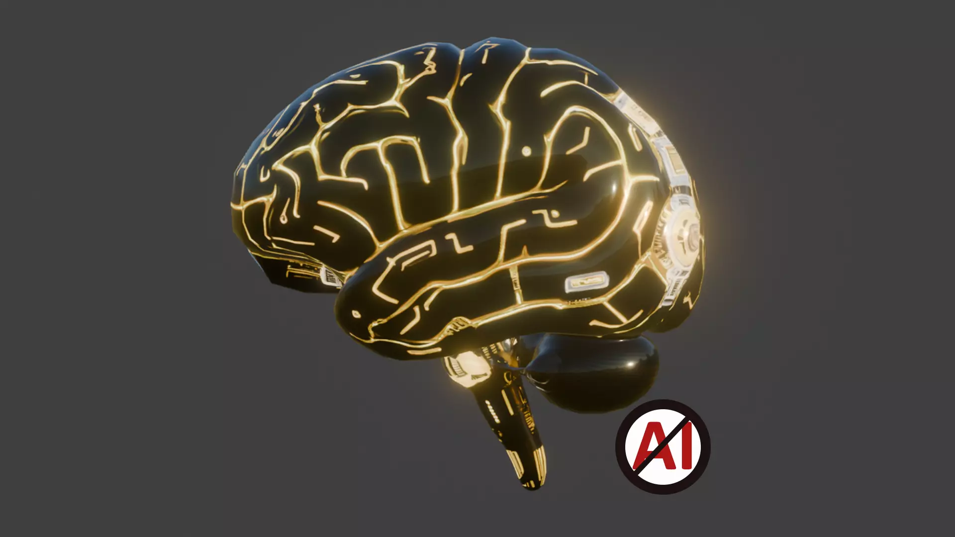 Cyberpunk Black Gold Brain Low-poly 3D model