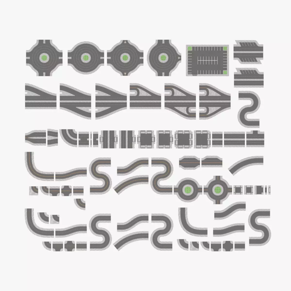 Modular Roads - Complete Traffic Network Low-poly 3D model