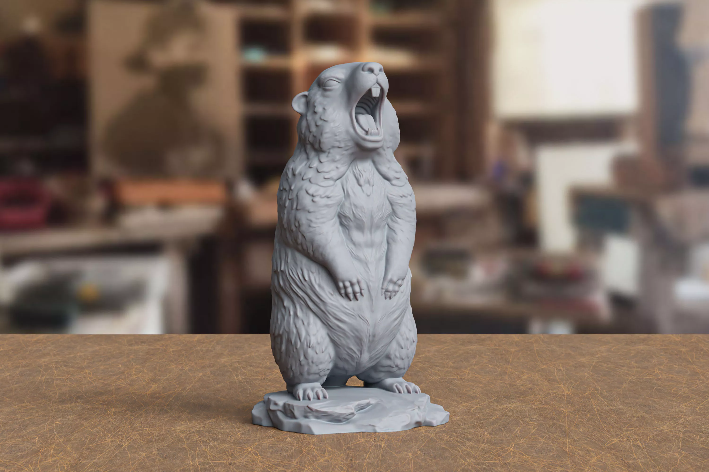 Stylized Screaming Marmot Statue 3D print model