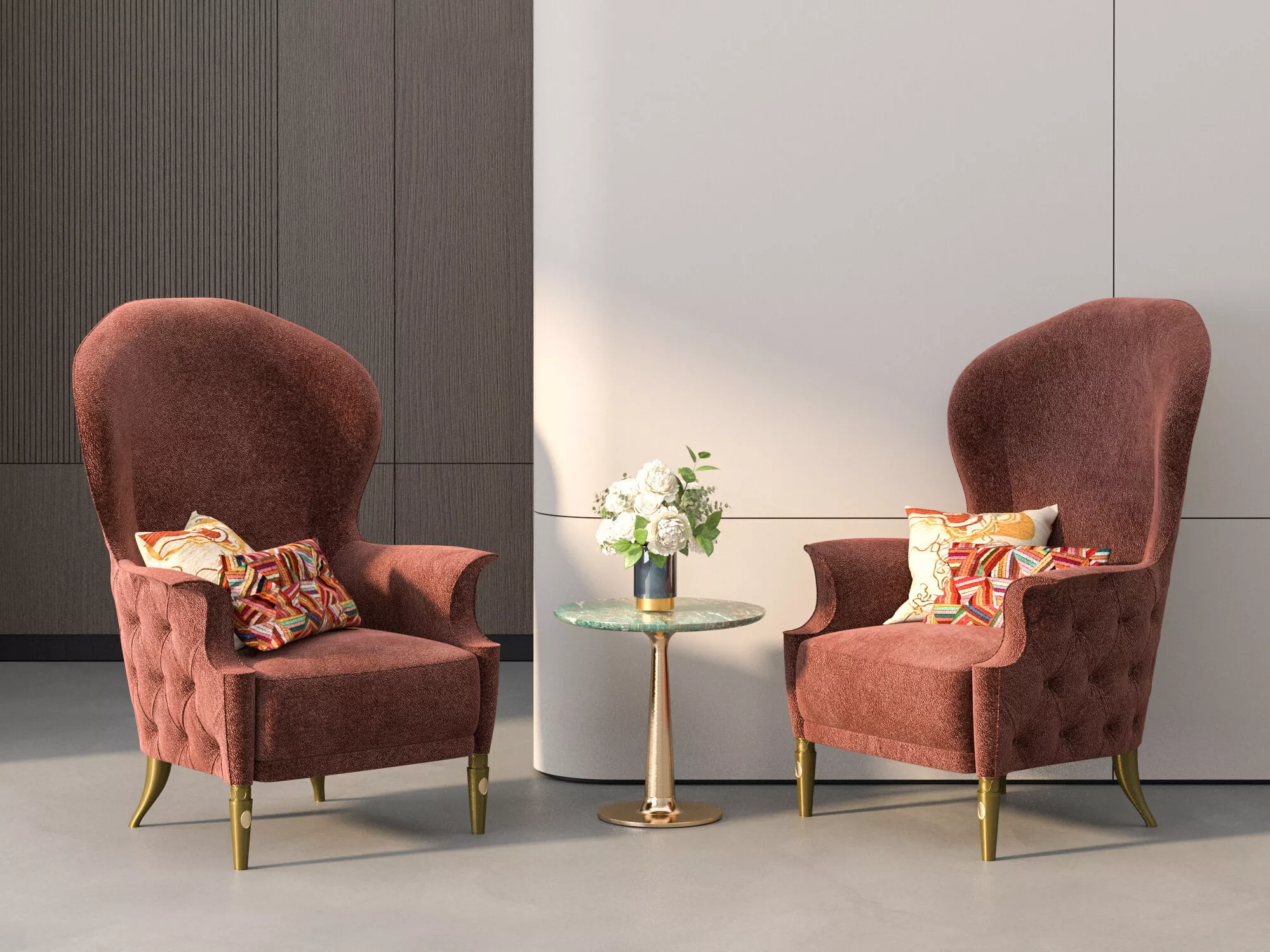 Classic Wing Lounge Chair Set Fireside Chair 3D model