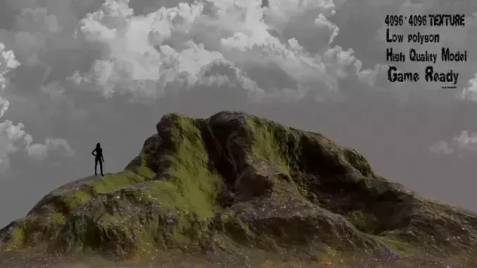 Rock with moss Low-poly 3D model