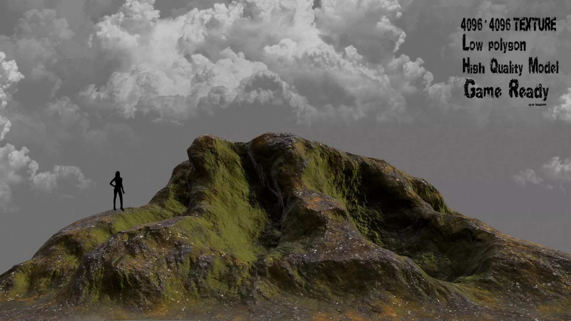 Rock with moss Low-poly 3D model_0