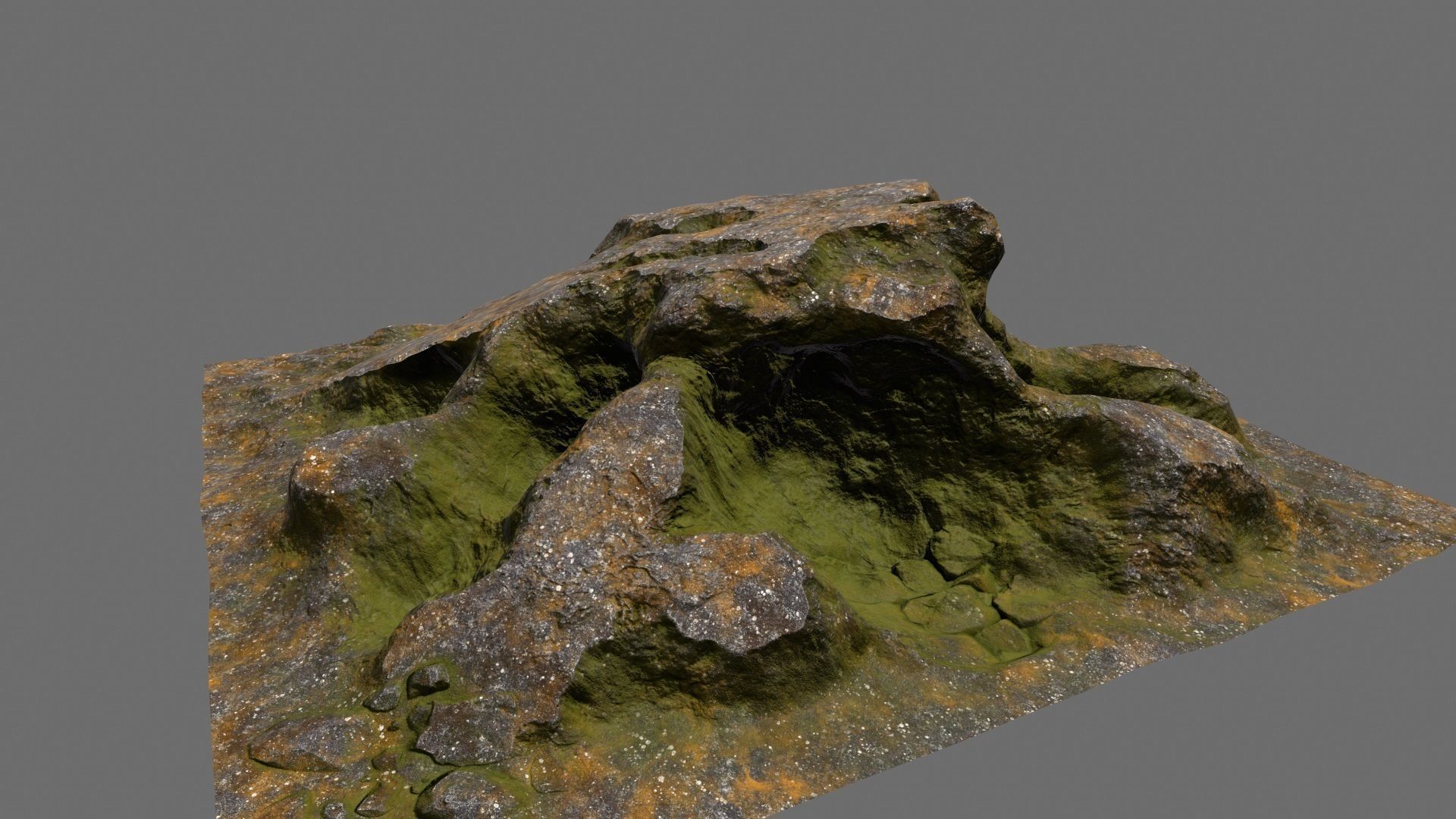 Rock with moss Low-poly 3D model_2