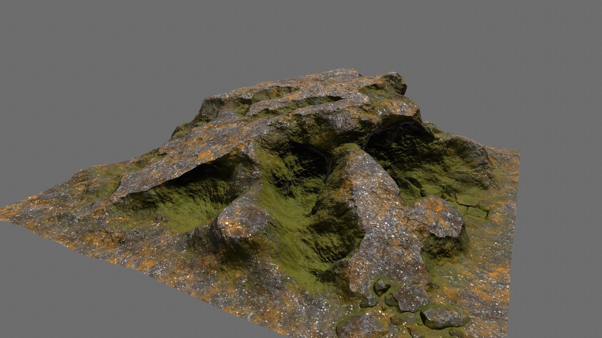 Rock with moss Low-poly 3D model_3