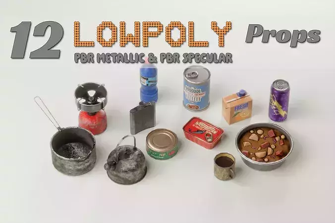 Survival Props - Food and Drink Low-poly 3D model