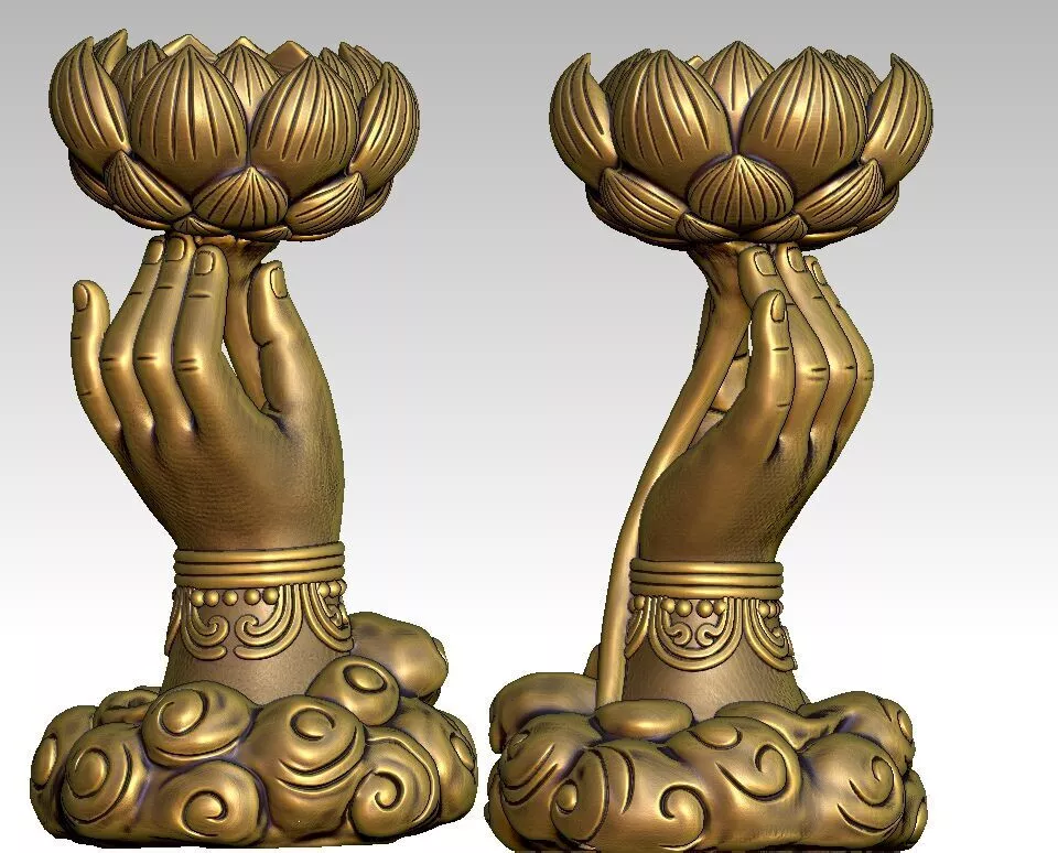 Buddha Hand Holding Lotus Flower 3D print model