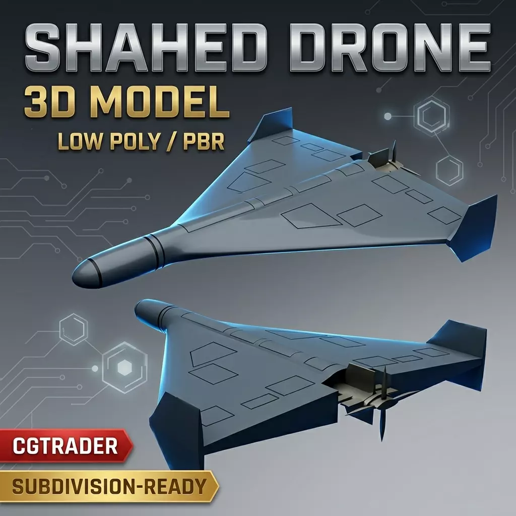Low Poly Iranian Drone Game Ready PBR FBX OBJ Low-poly 3D model
