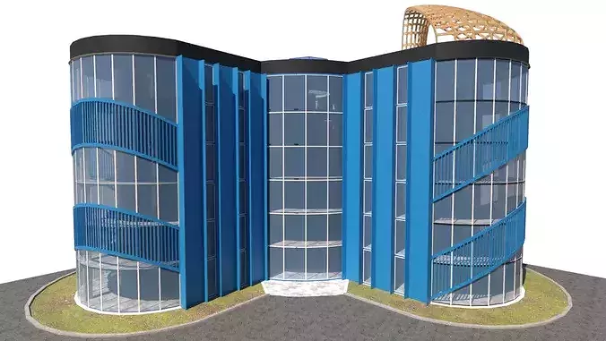 Modern Curved Contemporary Glass Commercial Complex 3D Model Low-poly 3D model 5