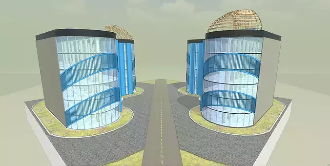 Modern Curved Contemporary Glass Commercial Complex 3D Model Low-poly 3D model 3