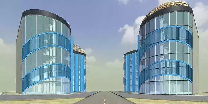 Modern Curved Contemporary Glass Commercial Complex 3D Model Low-poly 3D model 2