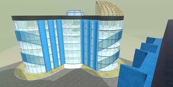 Modern Curved Contemporary Glass Commercial Complex 3D Model Low-poly 3D model 6