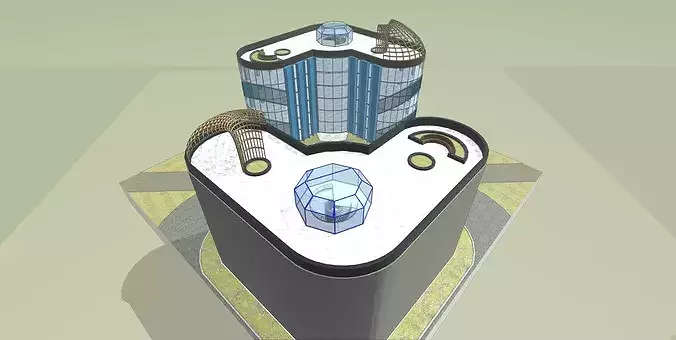 Modern Curved Contemporary Glass Commercial Complex 3D Model Low-poly 3D model 7