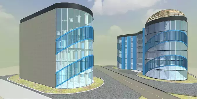 Modern Curved Contemporary Glass Commercial Complex 3D Model Low-poly 3D model 4