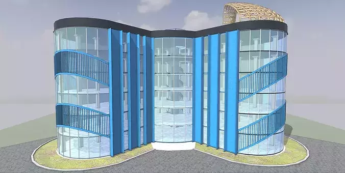 Modern Curved Contemporary Glass Commercial Complex 3D Model Low-poly 3D model