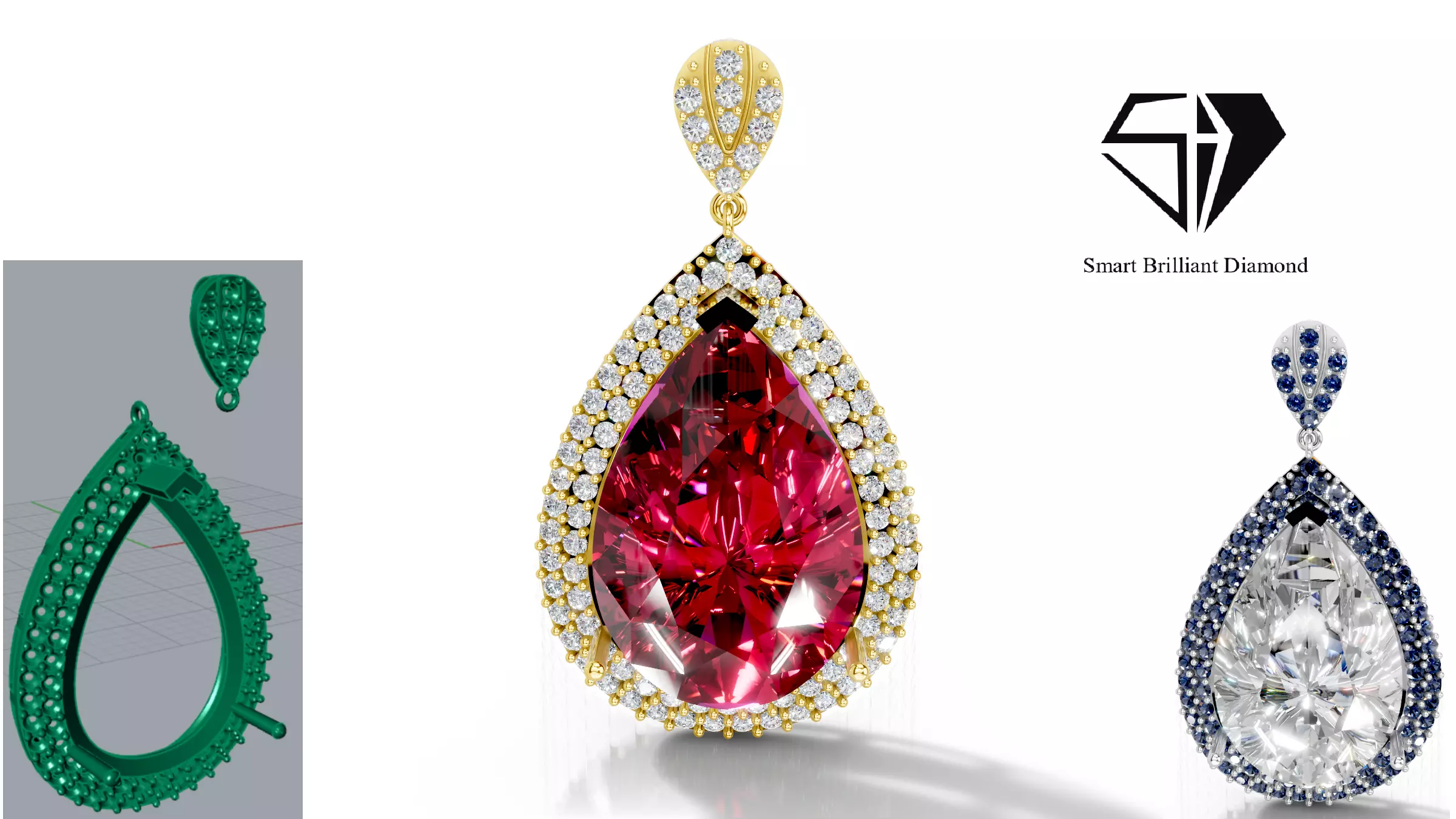 Royal Pear Halo Pendant model jp0465 3D print model