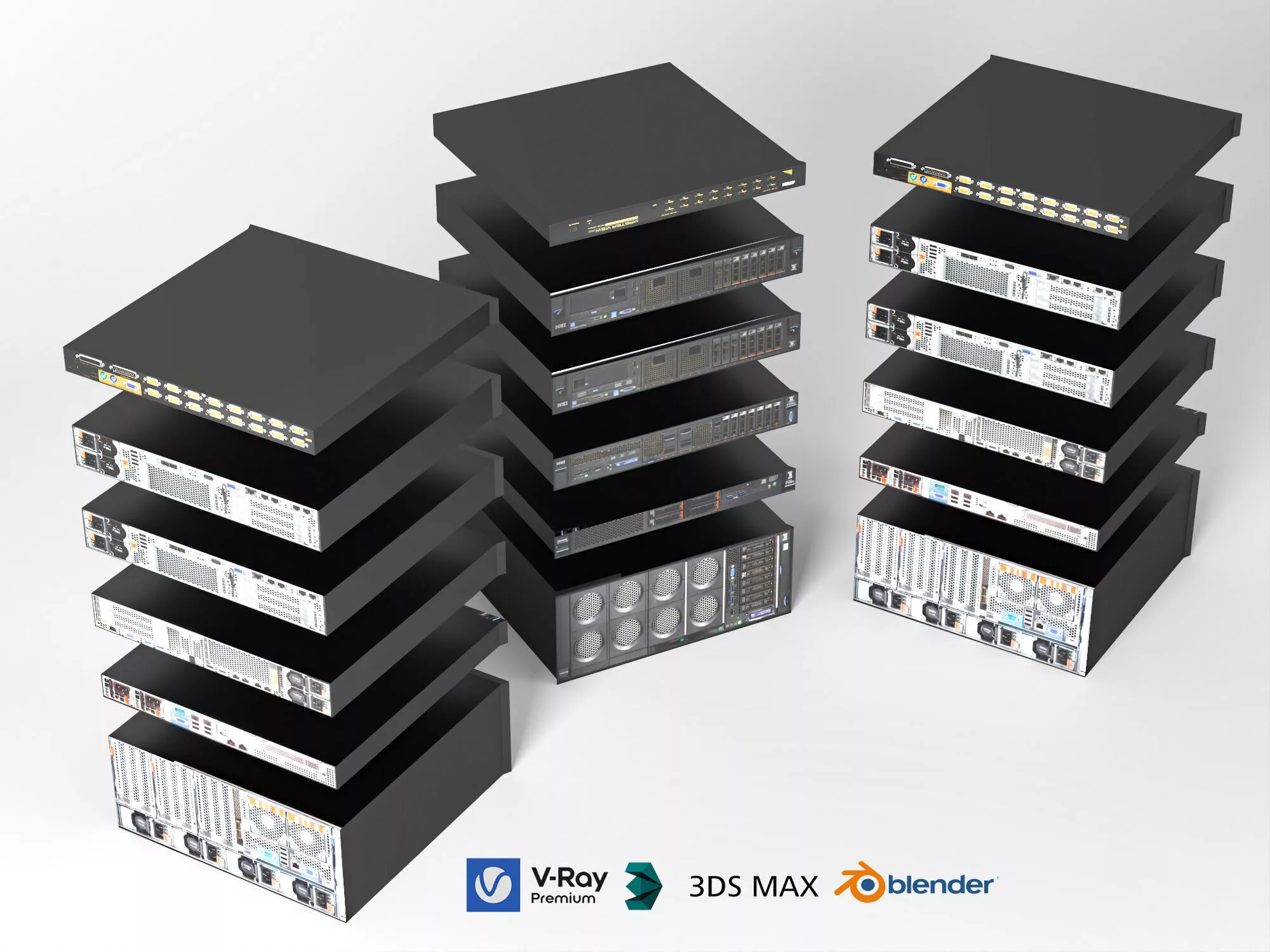 Server Rack Network Equipment Collection 3D Model 3D model