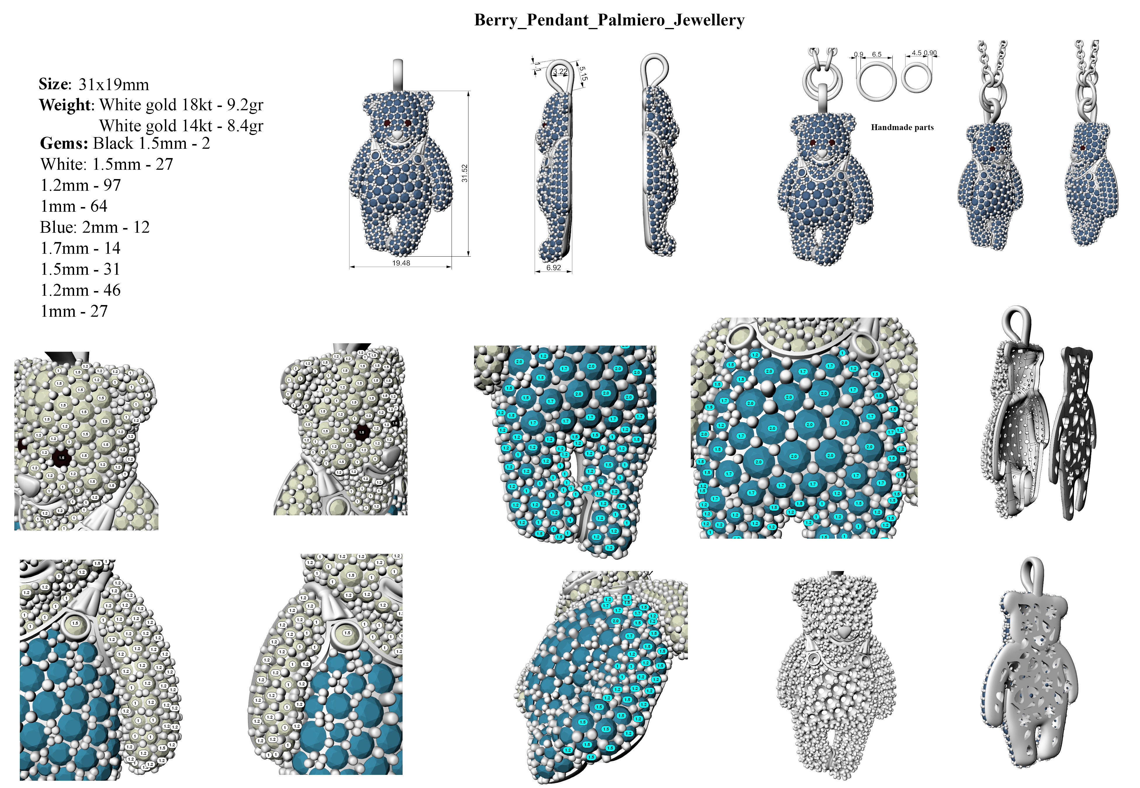 Bear Berry Pendant 3D print model_3